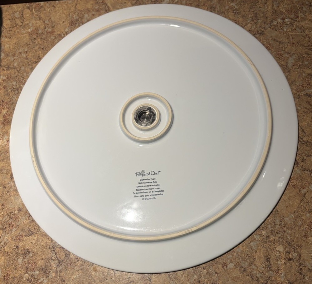 White Pampered Chef 2 Piece Cake Stand 13.25”