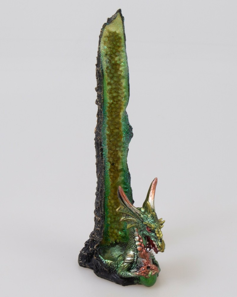 Green Dragon Geode Incense Burner Holder Stand Tower Polystone