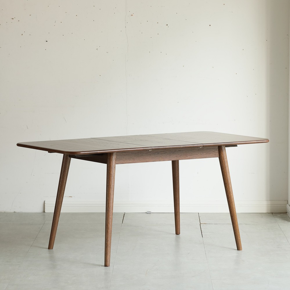 Walnut color solid oak round corner diagonal leg telescopic table 1.2-1.6m, fo
