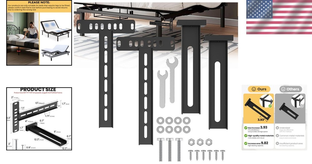 Universal Adjustable Headboard Brackets - Fits Twin to King Beds, Solid Steel=