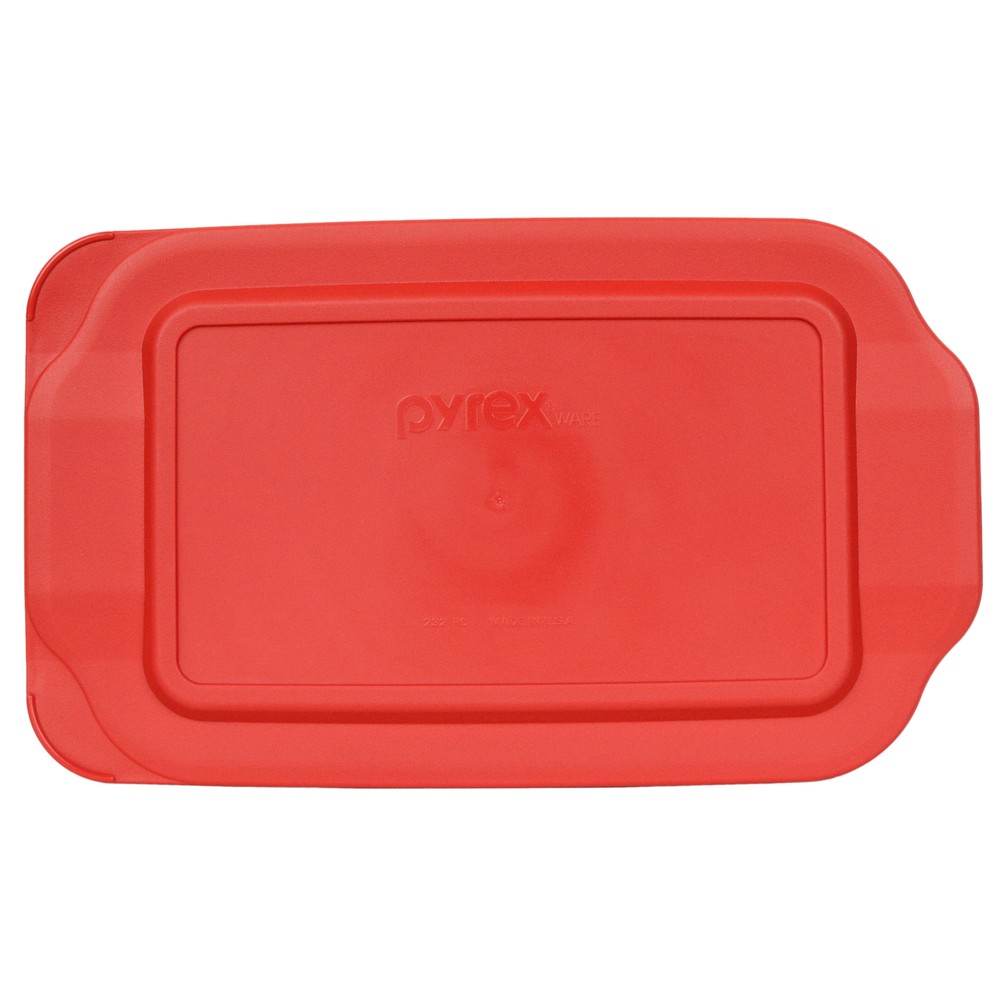 Pyrex (2) 232 2qt Glass Baking Dishes & (2) 232-PC Red Plastic Lid Covers