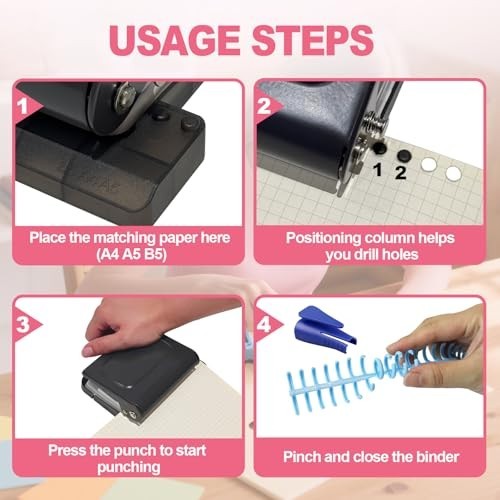 10 Hole Punch Binding Machine, Manual Planner Binder System, 10 Multi-Color Ring