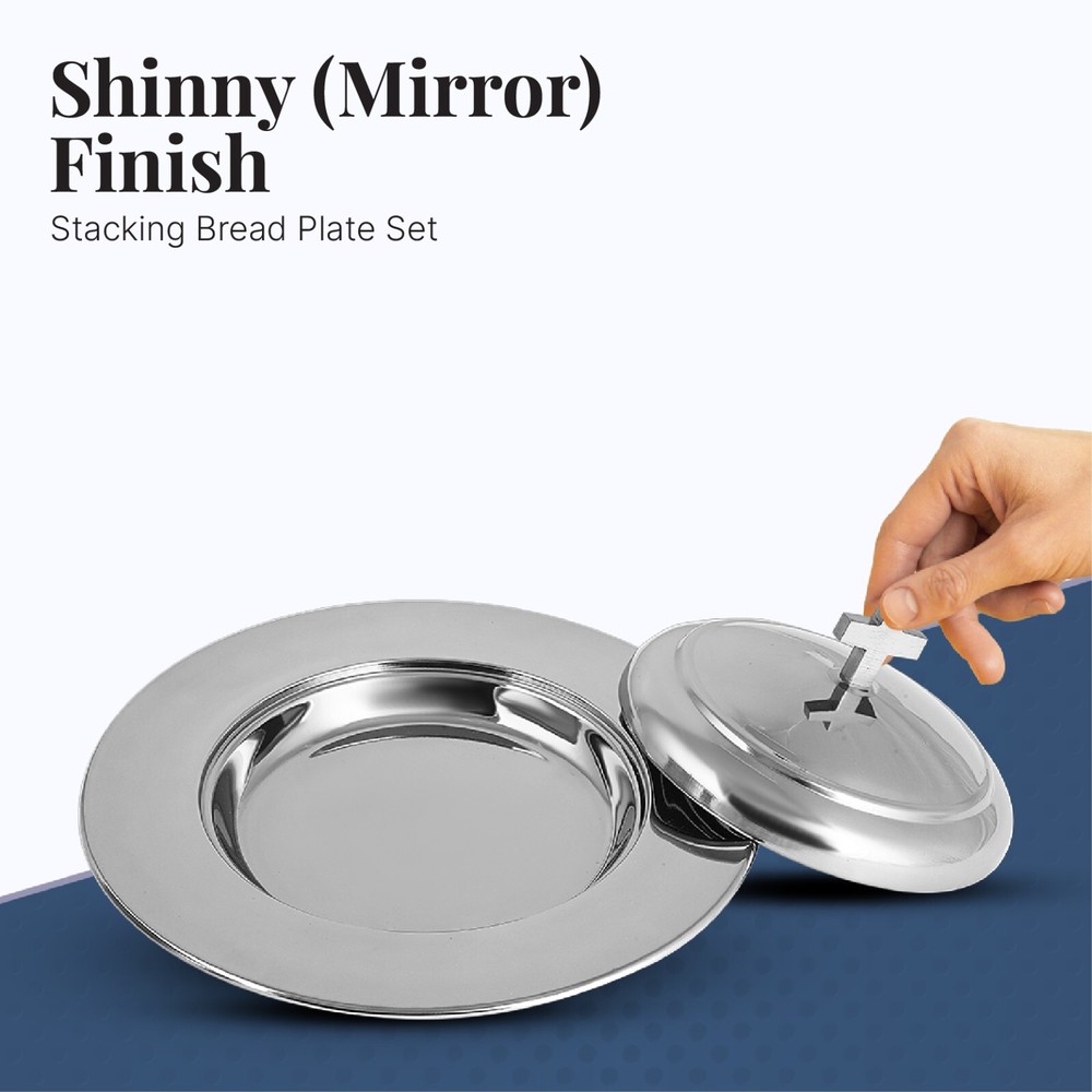 3 Stackable Communion Bread Plate Set | Stainless Steel – Shiny Mirror Finish