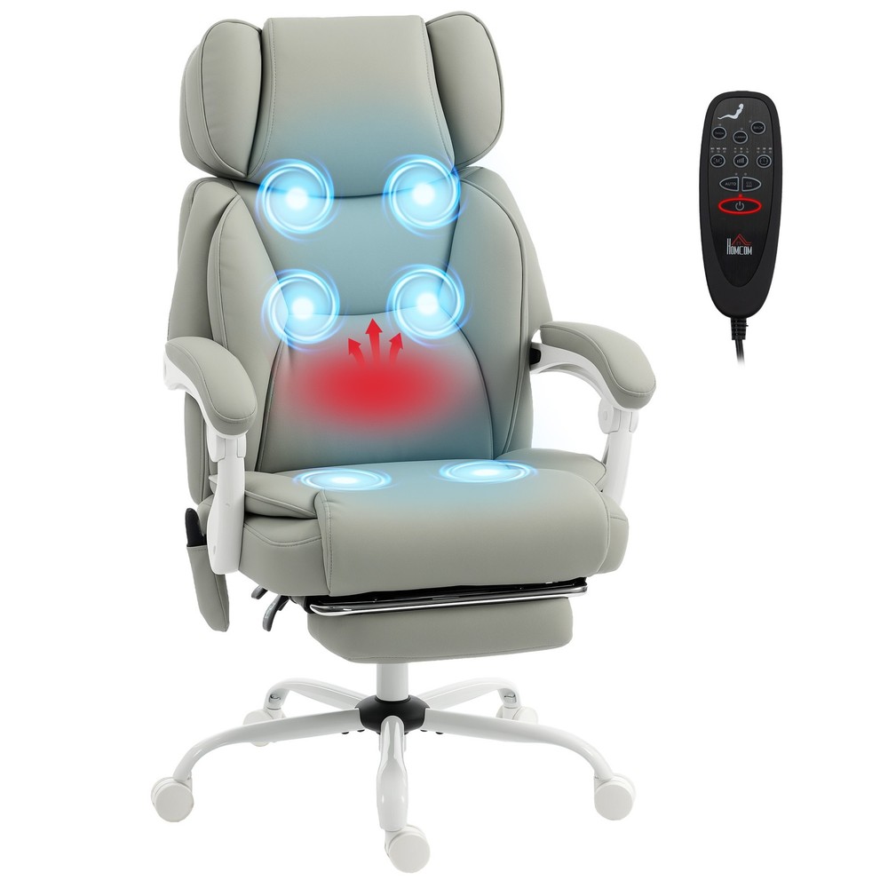 Massage Office Chair with Heat Reclining Function, Light Gray