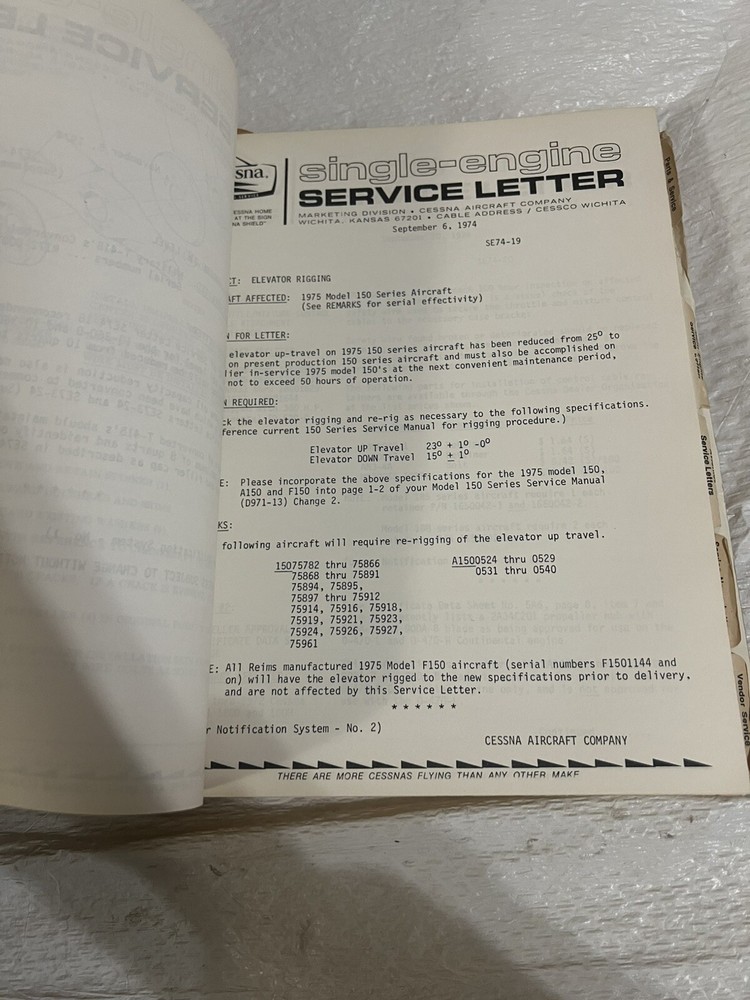 cessna 1974 service information summary Manual Book