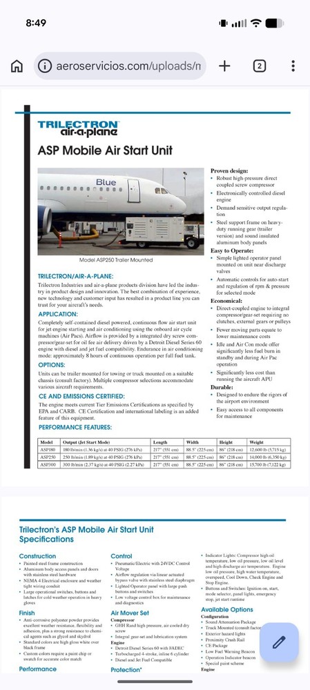 Trilectron ASP-250 ASU Air Start Unit