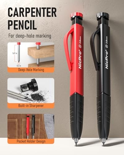 2 Pack Carpenter Pencil Set with Sharpener & Finger Grip, Mechanical 2 PACK