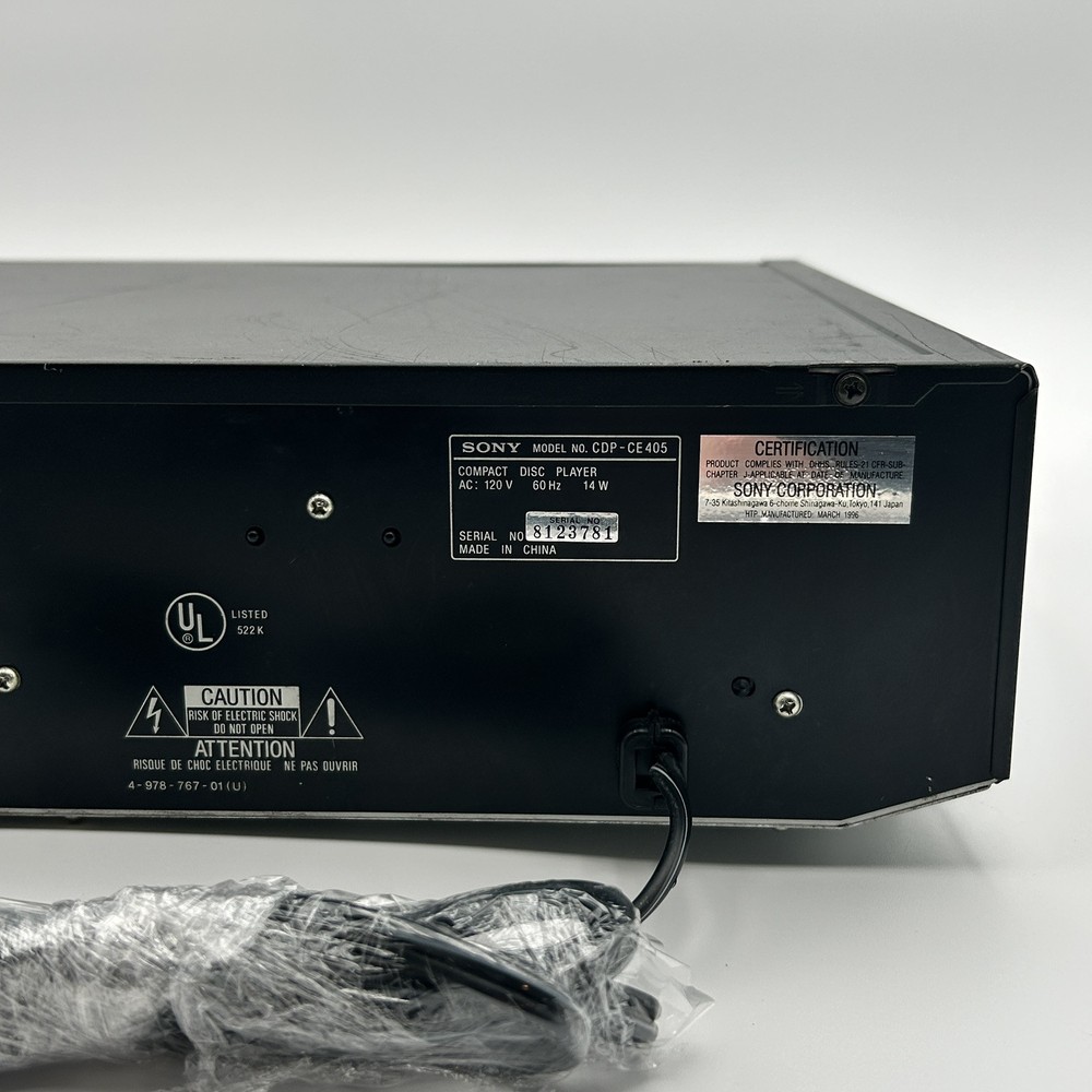 Sony Compact 5-Disc CD Changer Player CDP-CE405 Untested Powers On
