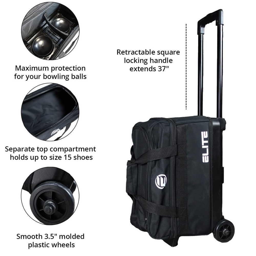 ELITE Basic Double Roller Bowling Ball Bag With Rolling Wheels | Large, Red