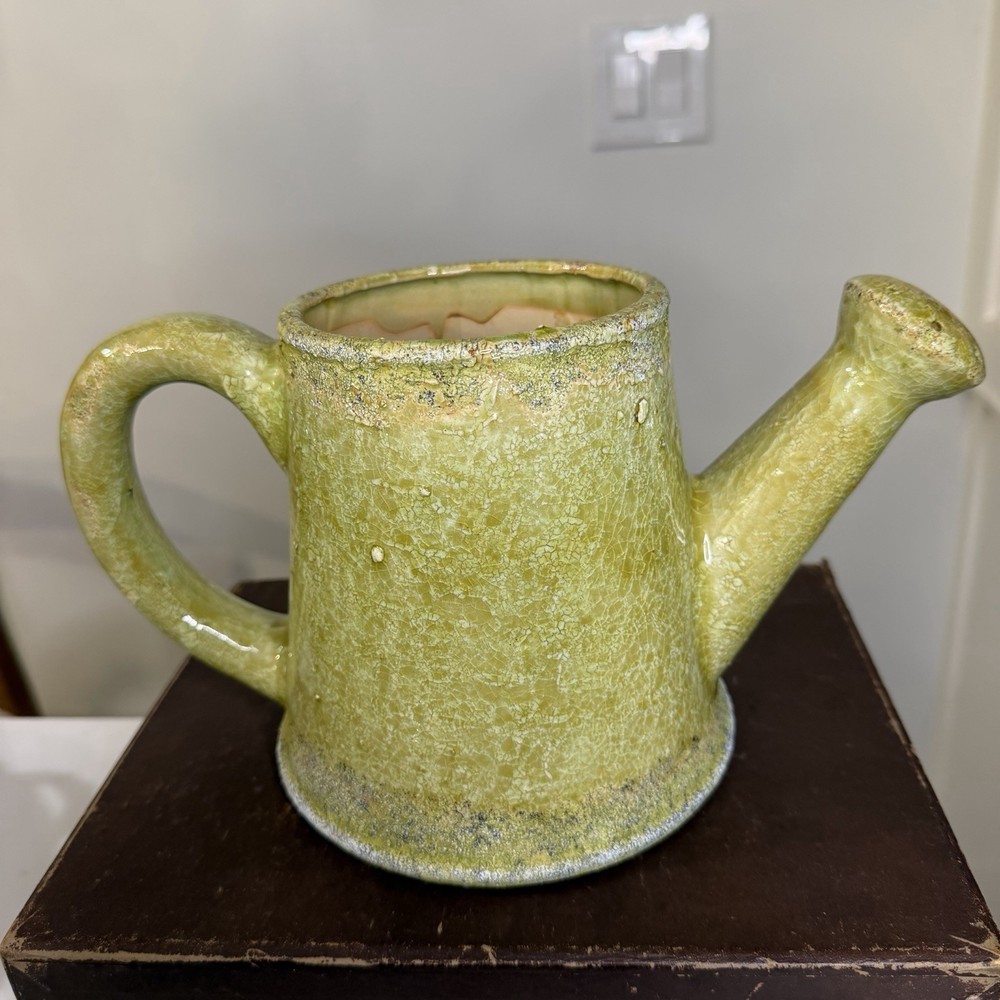 Ceramic Artistic Distressed Green Watering Can