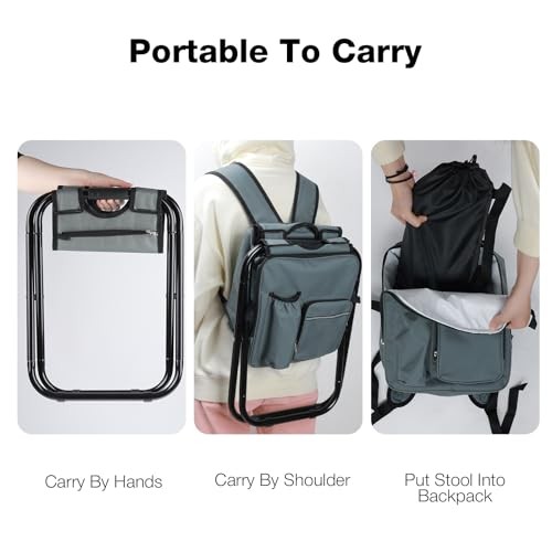 Lightweight Folding Backpack Stool with Cooler for Hunting, Detachable Gray