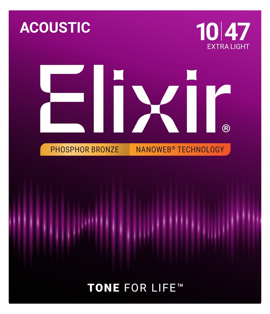 Elixir Nanoweb Acoustic Phosphor Bronze Strings, Extra Light 10-47