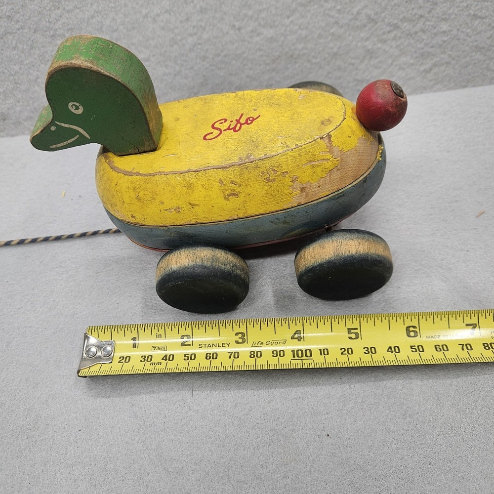 Vintage Sifo Pull Duck Wooden 1960’s With Pull String
