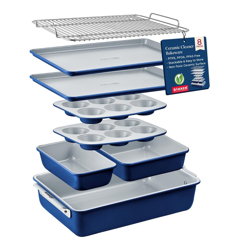 Bakken 8-Piece Stackable Bakeware Set – Ceramic Non-Stick, Oven-Safe Bakin