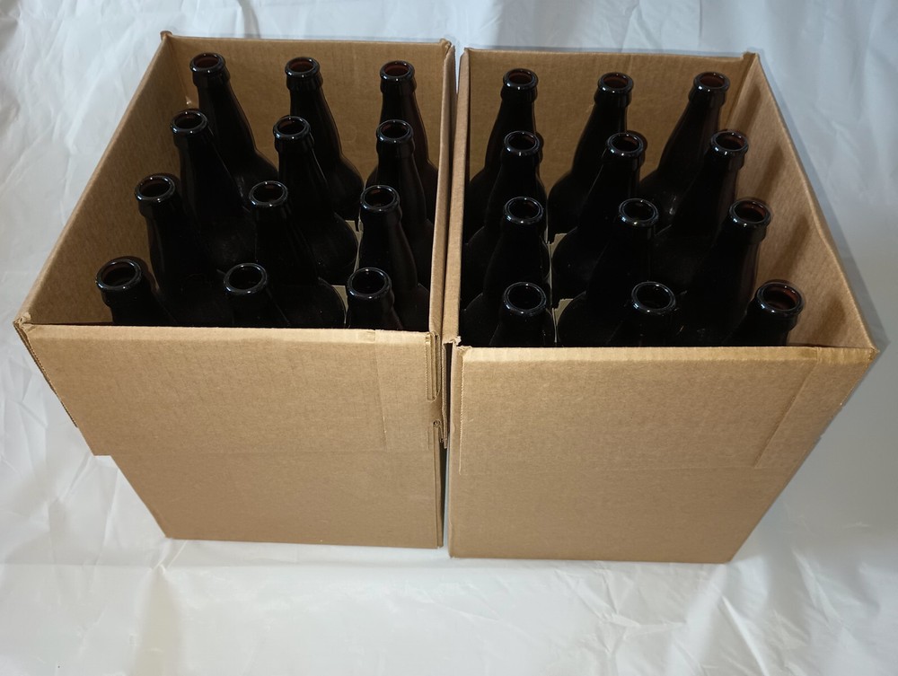 2 Cases (24) Glass Beer Bottles: Amber, 22 oz bottles (12 per Case) Beer Making