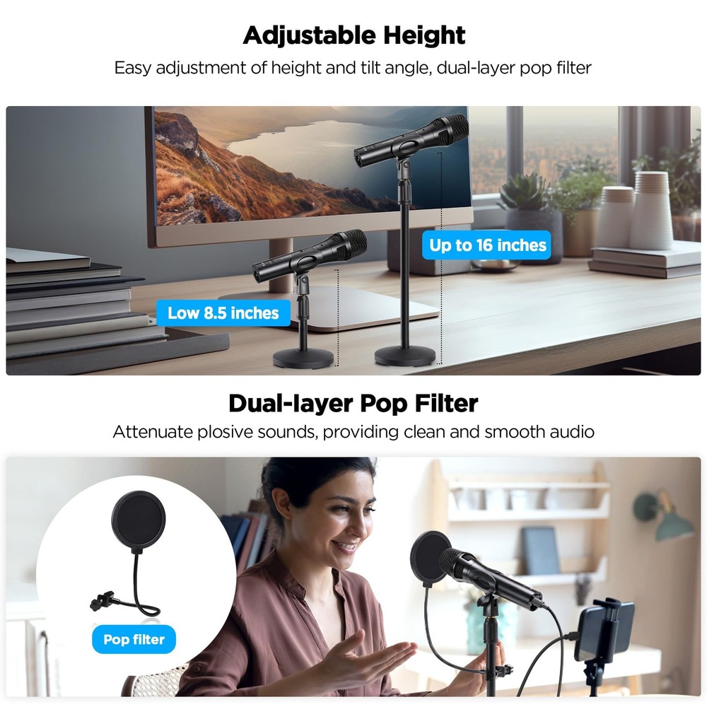 Xlr Usb Dynamic Microphone for Singing Recording, Metal Dynamic Studio Singin...