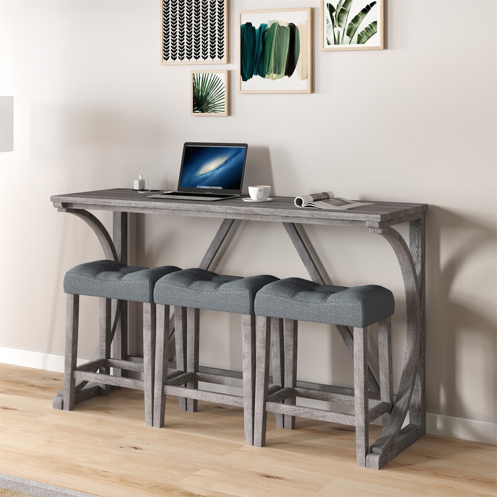 4 Piece Bar Table Set Counter Height Kitchen Dining Table with 3 Bar Stools US