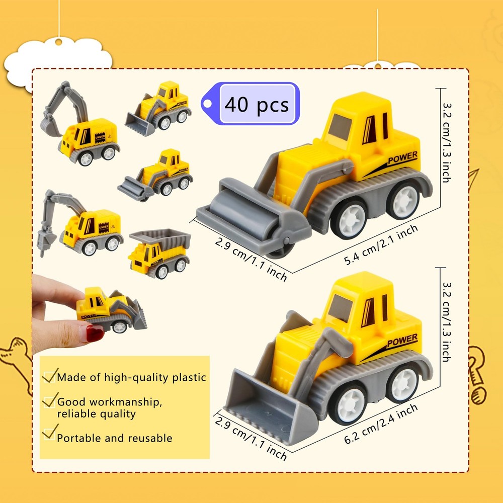 40 Pieces Mini Construction Vehicles Bulk Pull Back Trucks Engineering Vehicl...