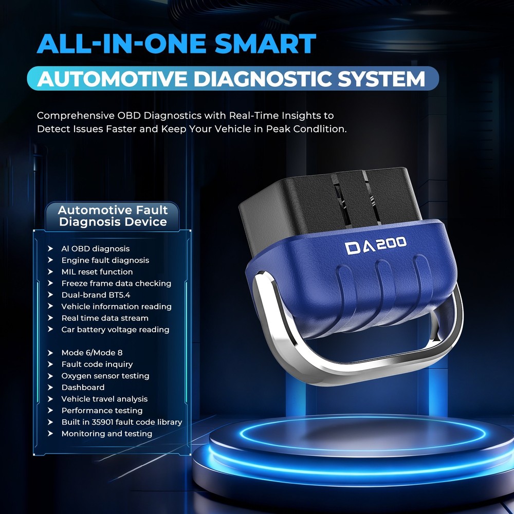 OBD2 Scanner Bluetooth, Unique AI Solutions,Carbon Deposition,Code Reader DA200