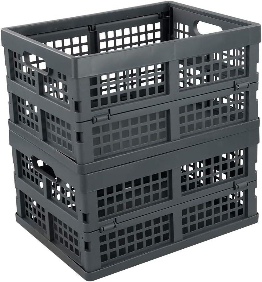 16 Liter Folding Plastic Containers, Grey Crate, 2 16 Quart, grey