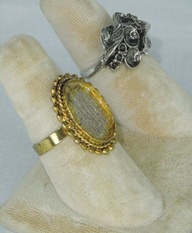 2 Ring Blanks Settings Cabochon Adjustable Gold & Silver Plated Brass NEW 89V