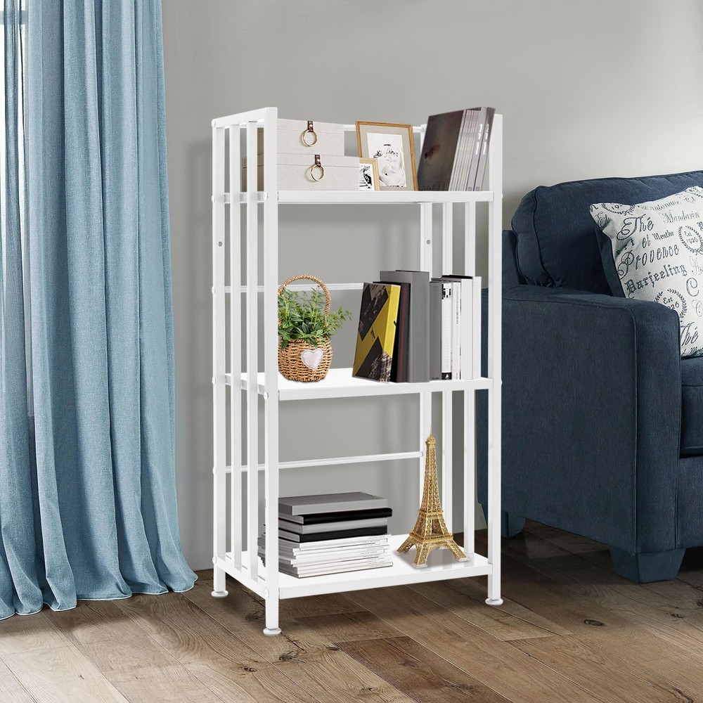 Open Shelf Bookcase, 3-Tier Display Rack, White, Baking Paint, Floor Mount