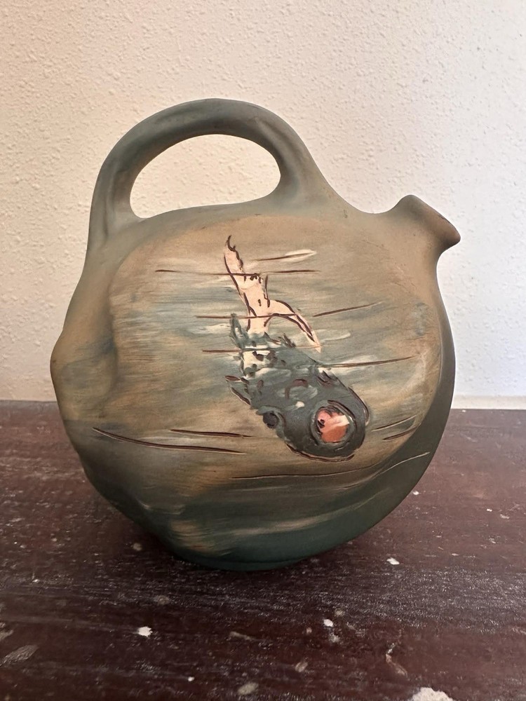 Weller Pottery Dickens Ware Hunter Pitcher with Fish Design