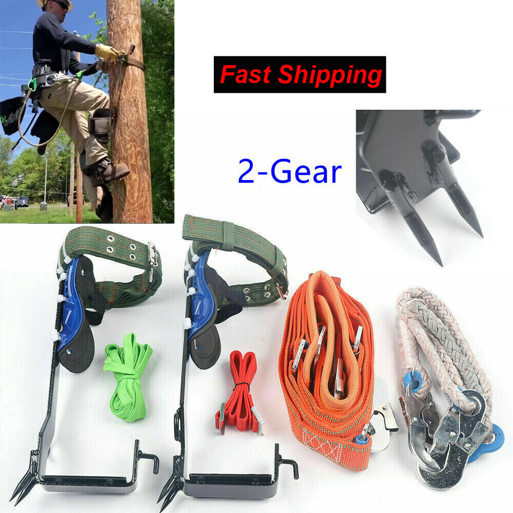 Tree Climbing Spike Set Pole Climbing Spurs w/ Rope Climber Adjustable Long!
