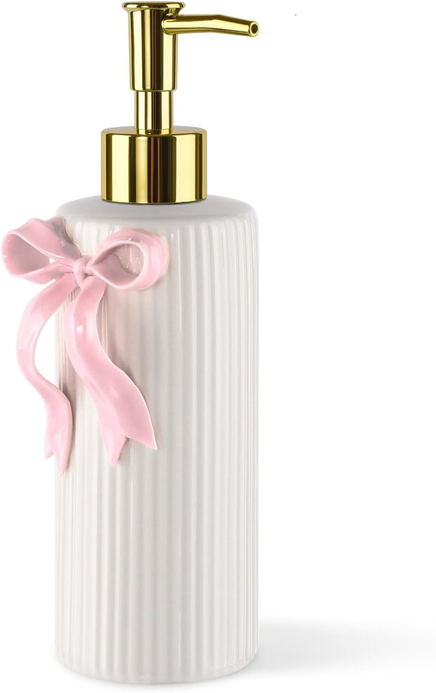 Handmade Ceramic Bow Soap Pump Dispenser Hand Lotion Liquid Dispenser Refillable
