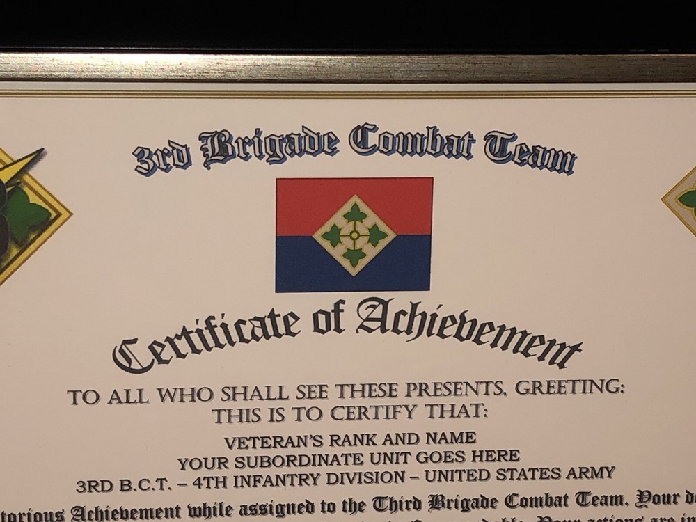 3RD B.C.T. / 4TH INFANTRY DIVISION (COMMEMORATIVE CERTIFICATE)