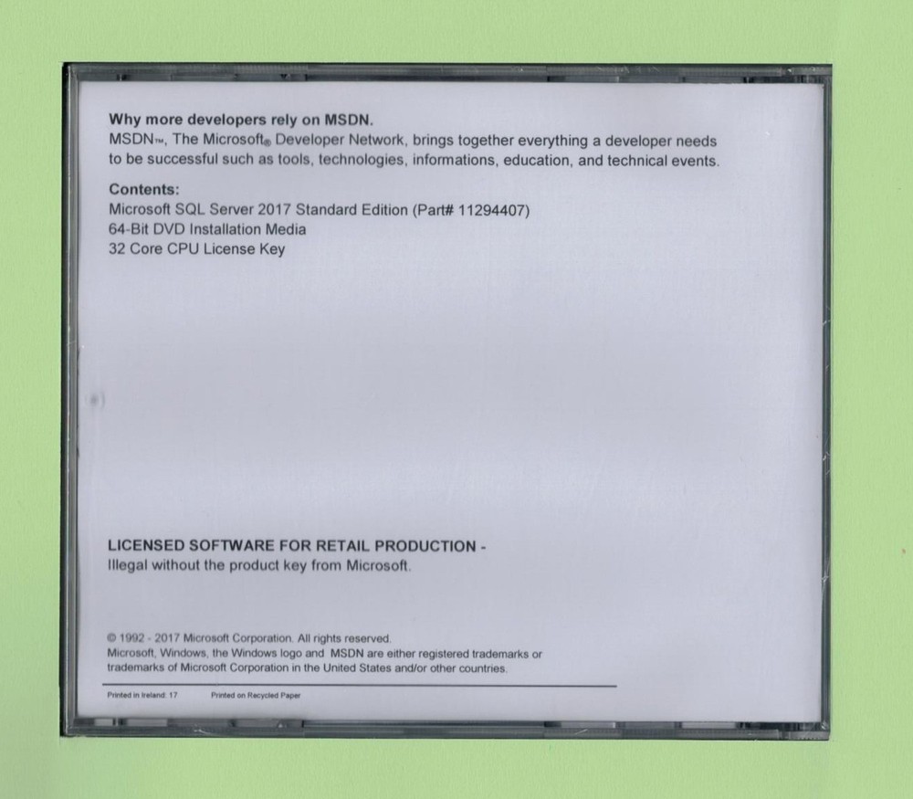 SQL Server 2017 Standard w Unlimited CALs New Authentic Retail Microsoft License