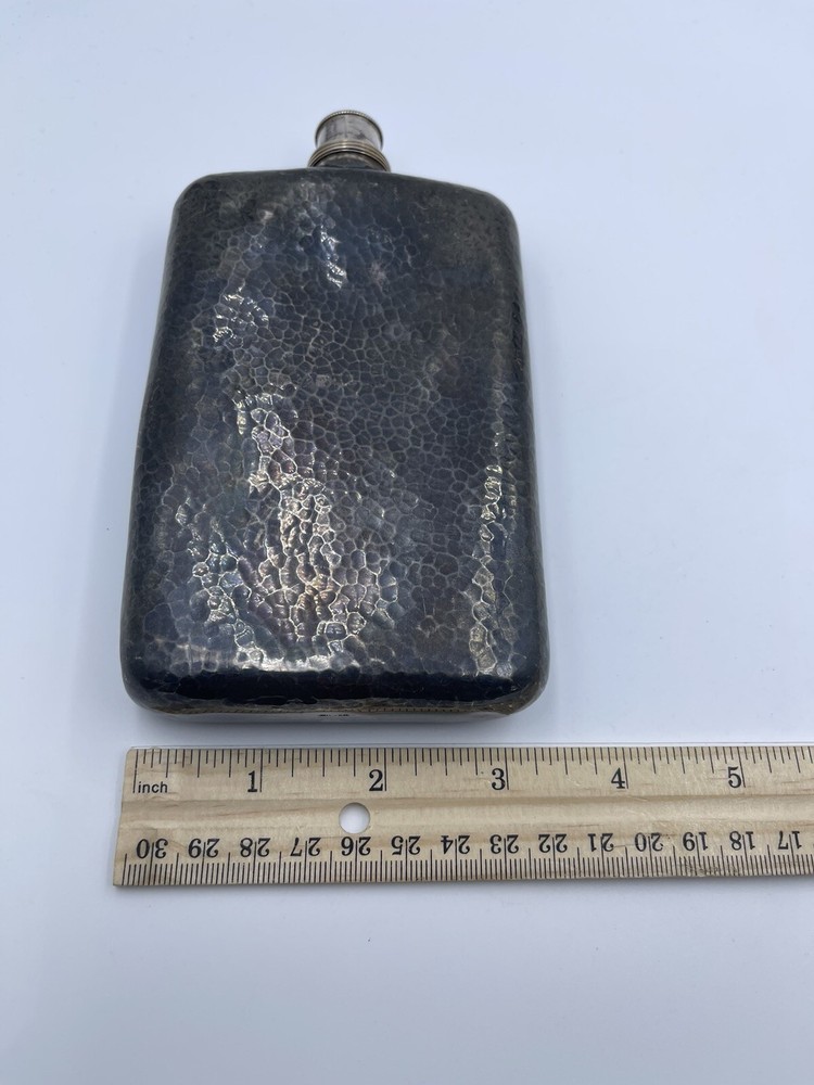 Antique Sterling Silver Flask Hand Hammered
