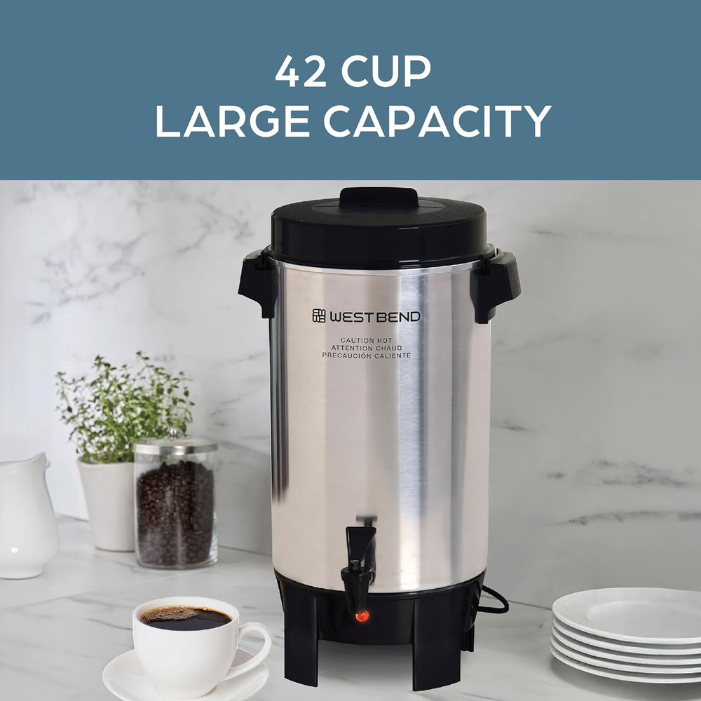 Coffee Urn Highly-Polished Aluminum Features Automatic Temperature Control with