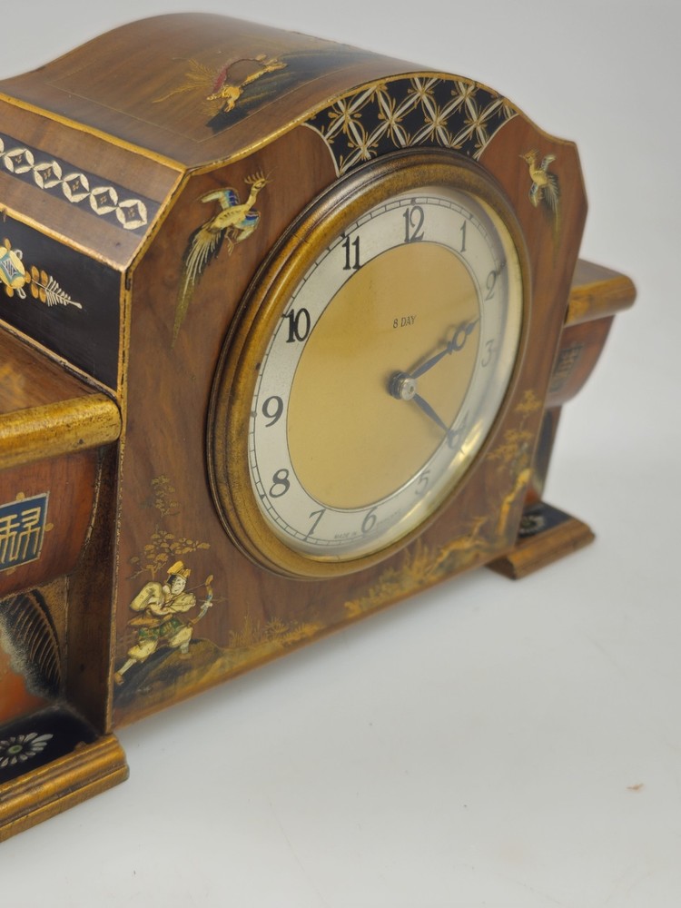 Fine Smiths Chinoiserie Lacquered Mantel Clock