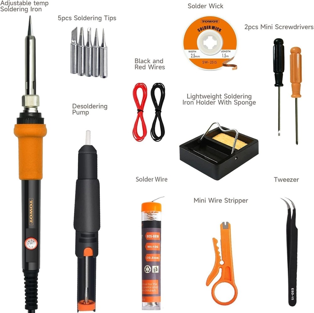 Durable Soldering Iron Set with Adjustable Temperature and Cleaning Tools