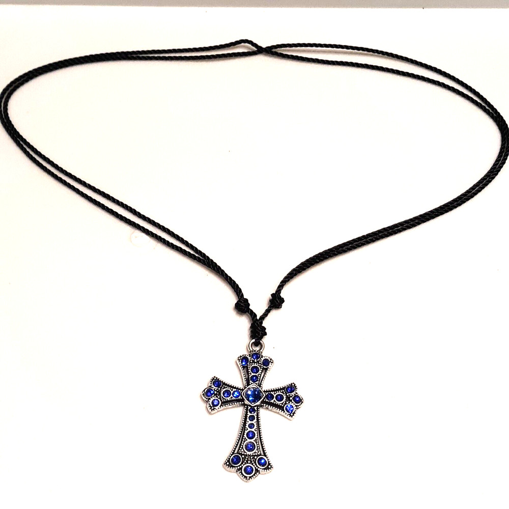 Adjustable Necklace Blue faceted Cross