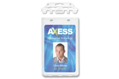 100 Pack - Permanent Locking ID Badge Holders - Clear Hard Plastic Case for ID's