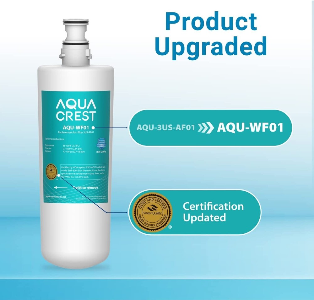 AQUA CREST 3US-AF01 Under Sink Water Filter, NSF 42 Certified Replacement, (6)
