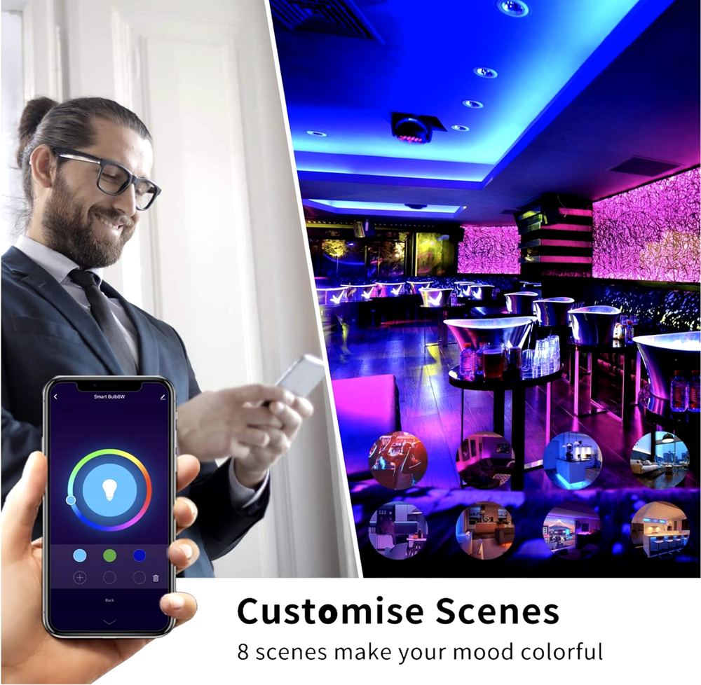 4 Pack Smart Light Bulb APP WiFi LED Lighting Work Alexa&Google E26 8W 800LM