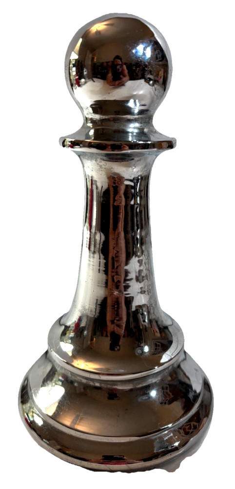 Chrome Pawn Paperweight Solid Metal Chess Piece Silver Decor Heavy