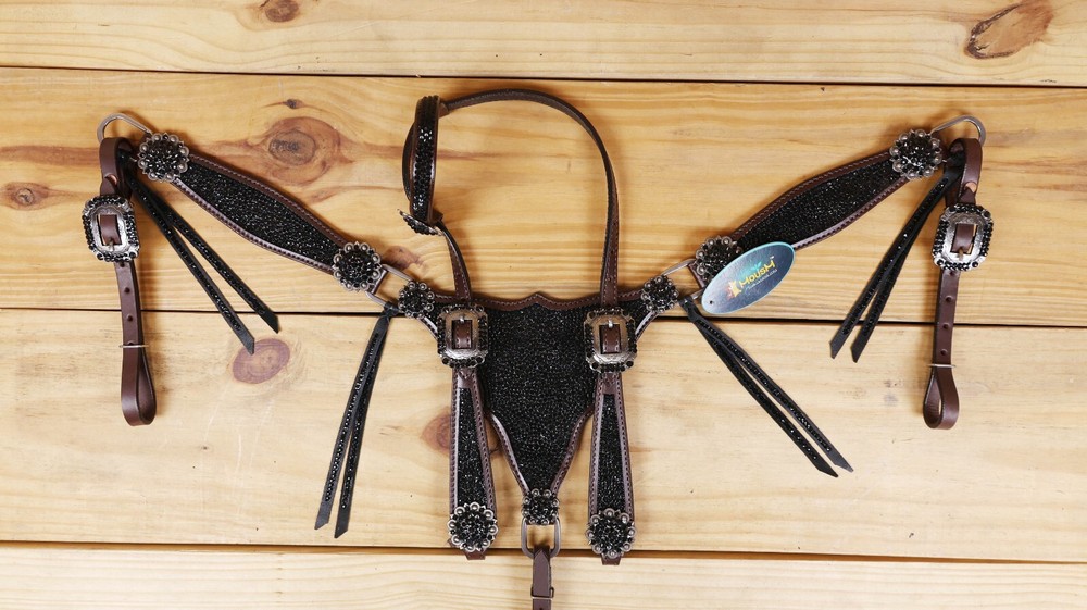 MOUSM One Ear Headstall & Breast Collar Set - Gladiator Style with Bling Strings