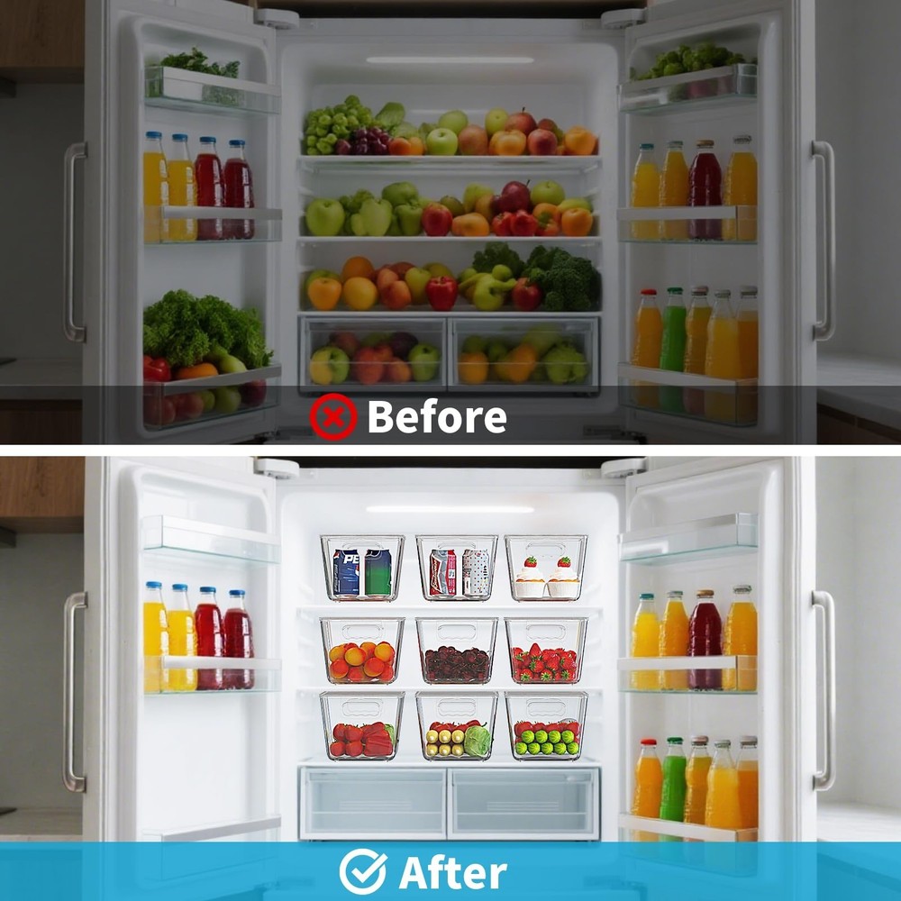 6 Pack Clear Stackable Storage Bins with Lids, Large Plastic Pantry Organizer...