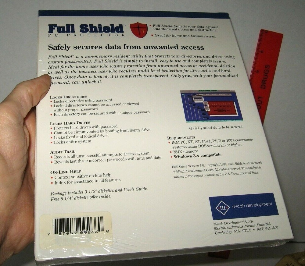 Rare Sealed Full Shield PC Protector Micah DOS 3.5" Disk Windows 3.x PC Big Box
