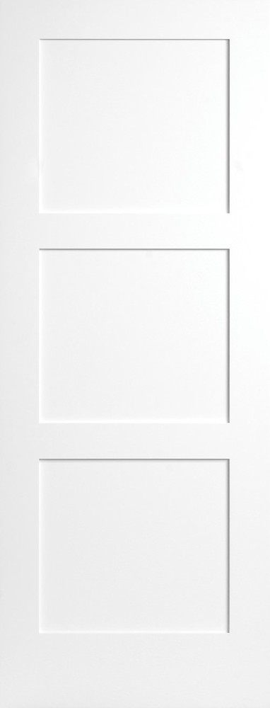 7ft Height Prehung 3 Flat Panel Equal Primed Mission Stile/Rail Solid Core Doors
