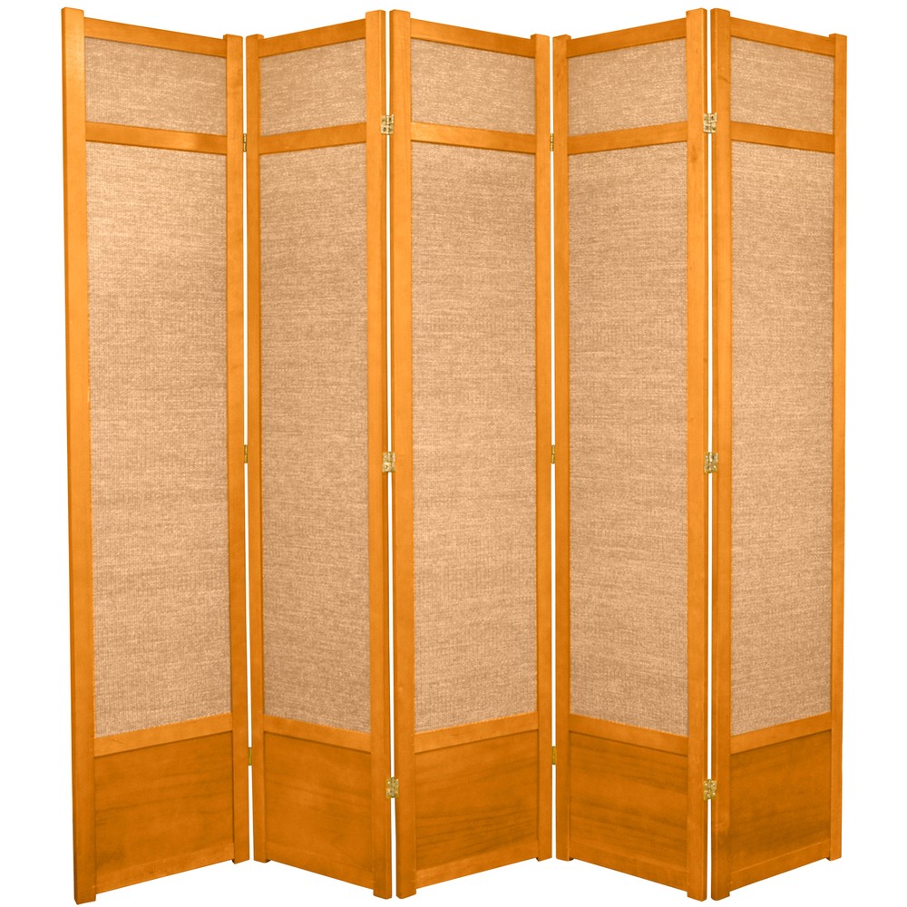 7 ft. Tall Jute Shoji Screen - 5 Panel - Honey