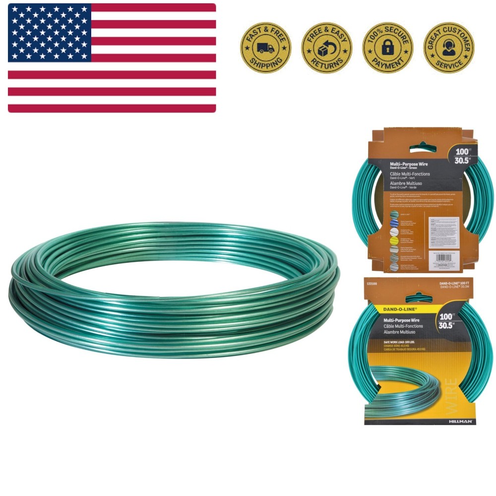 Green Vinyl Jacketed Multi-Purpose Cable Wire, 100', Safe Work Load for 100 P...