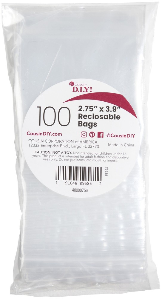 CousinDIY Reclosable Bags 100/Pkg-3"x4" - 3 Pack