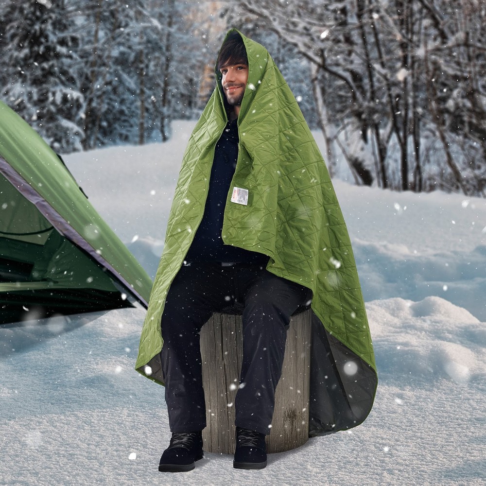 Camping Blanket, Large Warm Stadium Blanket, Waterproof & Windproof, 330GSM Poly
