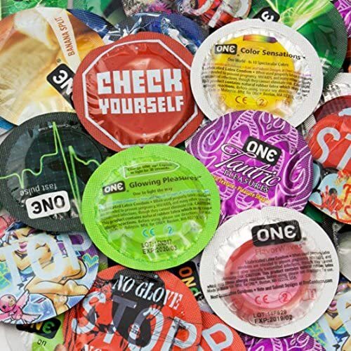 One Ultimate Sampler Lubricated Latex Condoms Bulk Pack + Brass Pocket Case