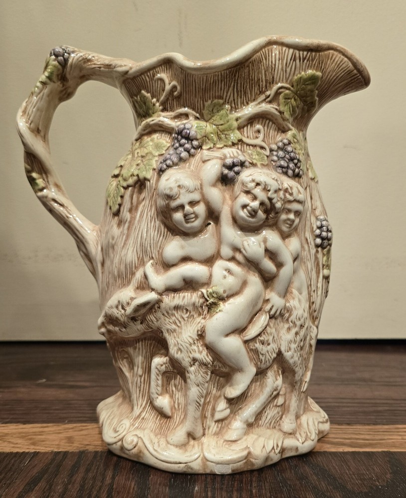 Vintage Ceramic Water Pitcher Mother 3D Cherubs